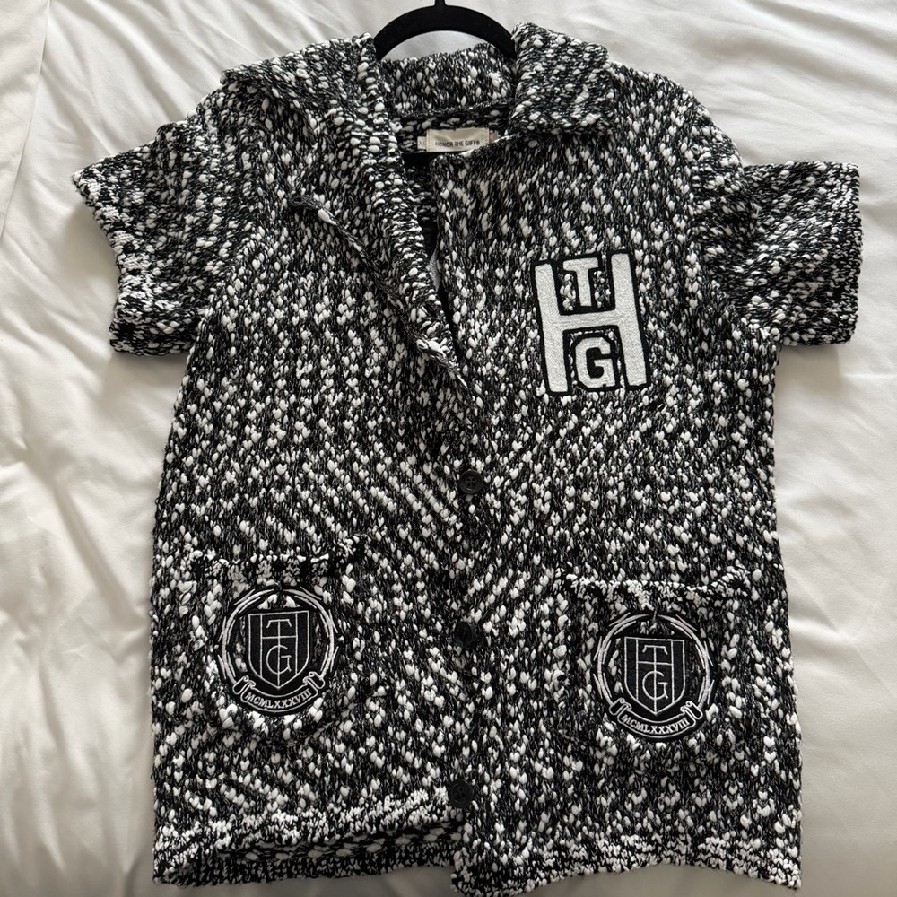 Black and White Knit Cardigan with Logo